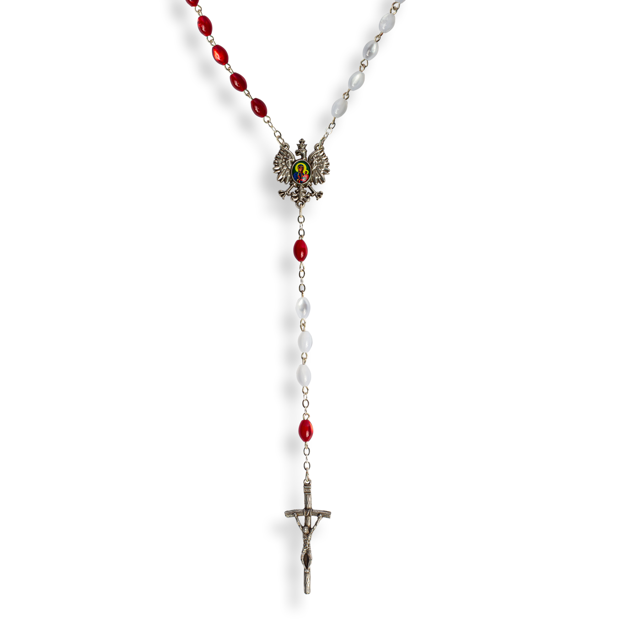 Cały biało-czerwony różaniec z orzełkiem i Janem Pawłem II - obrazek 2