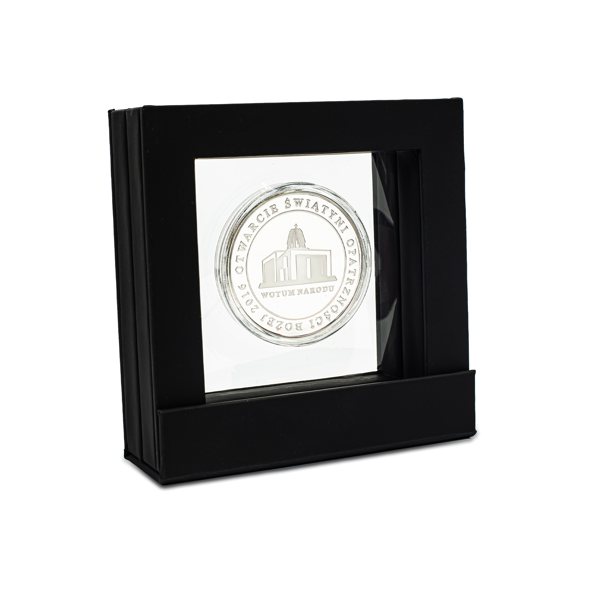 Srebrny medal w ramce z wizerunkami św. Jana Pawła II i bł. Stefana Wyszyńskiego - pamiątka otwarcia Świątyni Opatrzności Bożej - obrazek 2