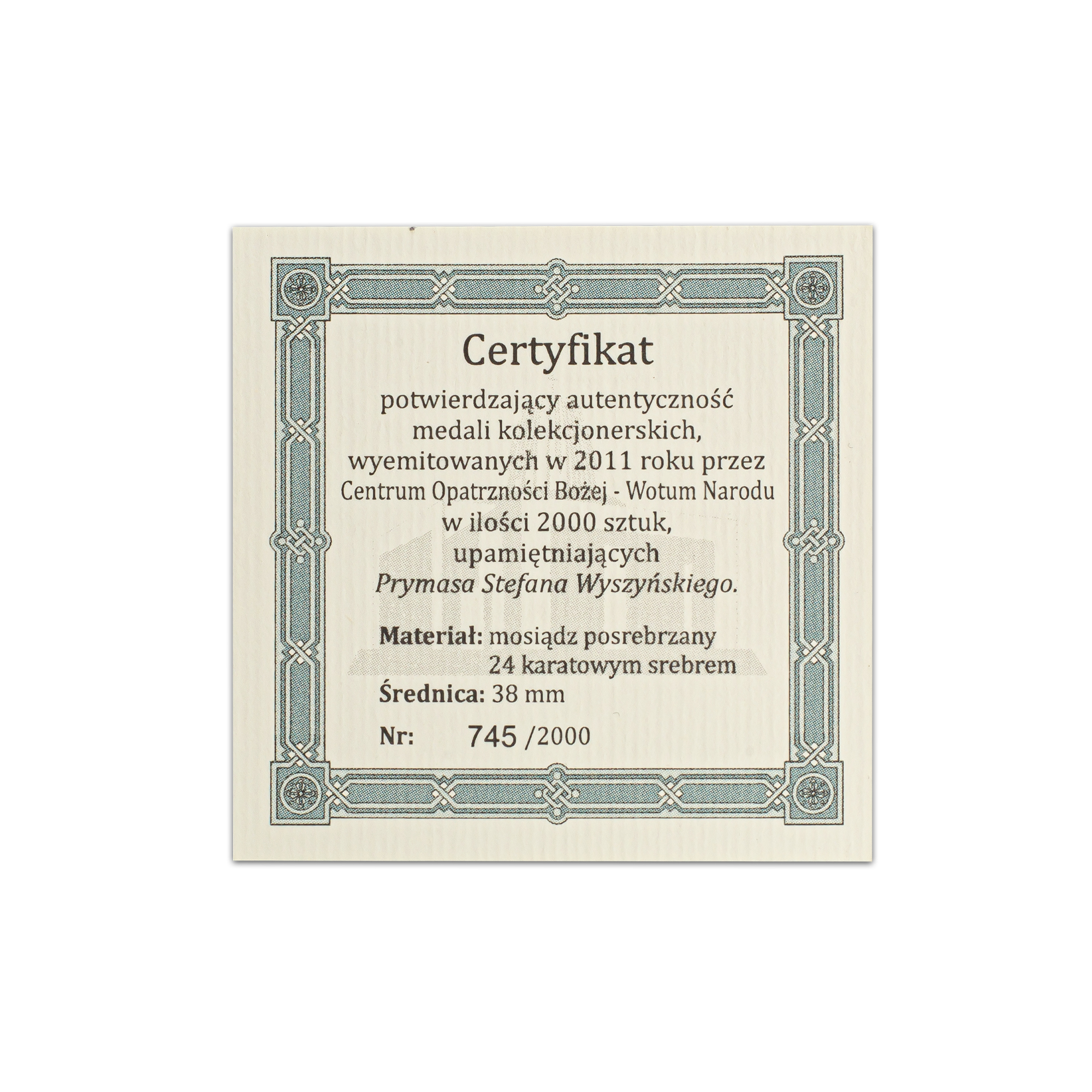 Srebrny medal z wizerunkiem Kardynała Stefana Wyszyńskiego - obrazek 3