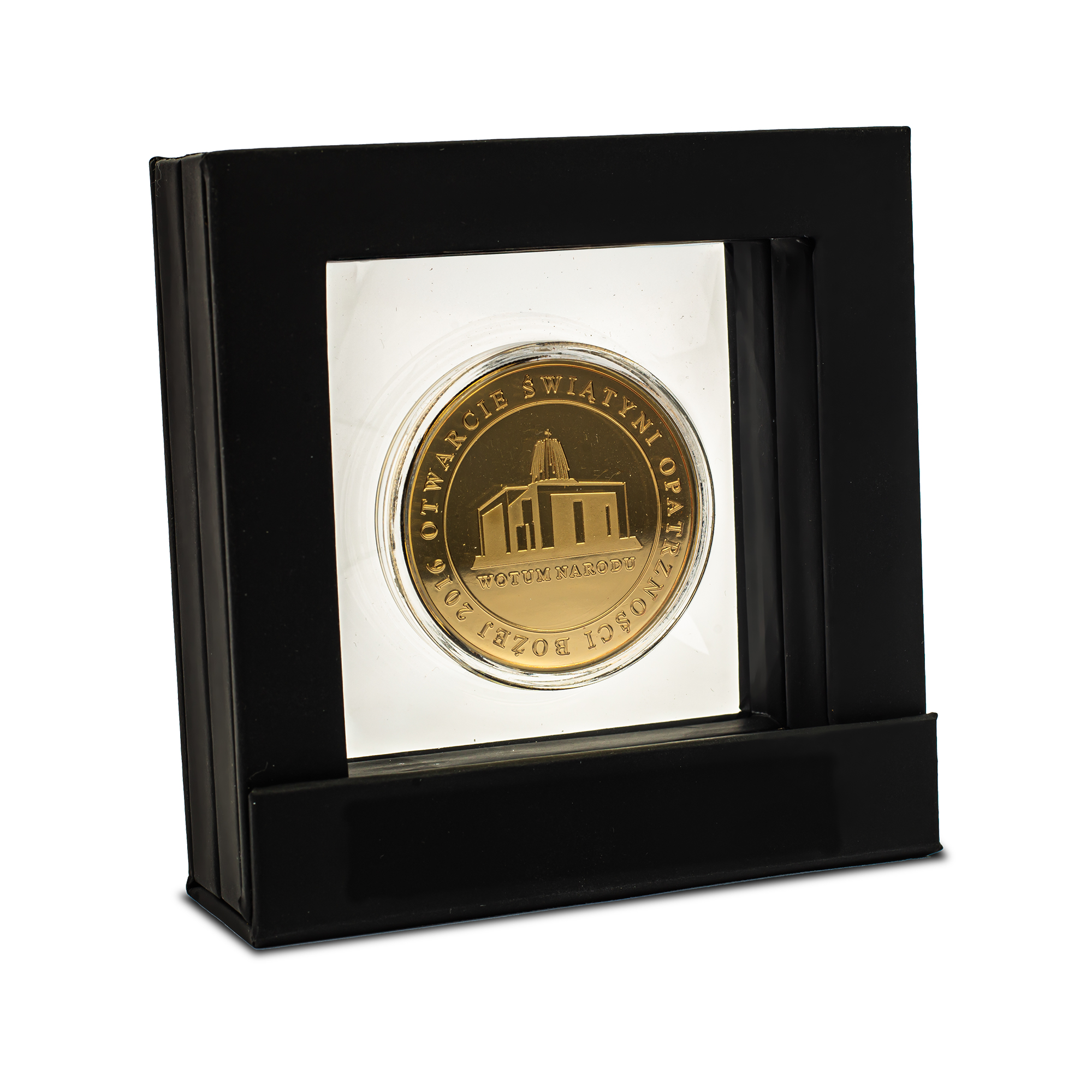 Złoty medal w ramce z wizerunkami św. Jana Pawła II i bł. Stefana Wyszyńskiego - pamiątka otwarcia Świątyni Opatrzności Bożej - obrazek 2